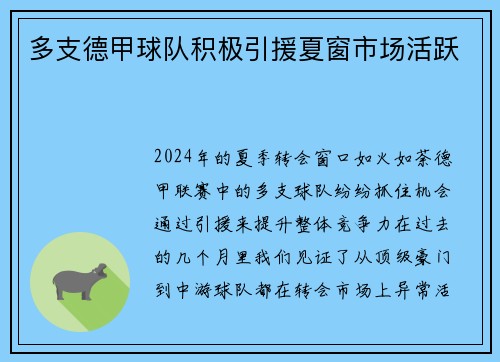 多支德甲球队积极引援夏窗市场活跃