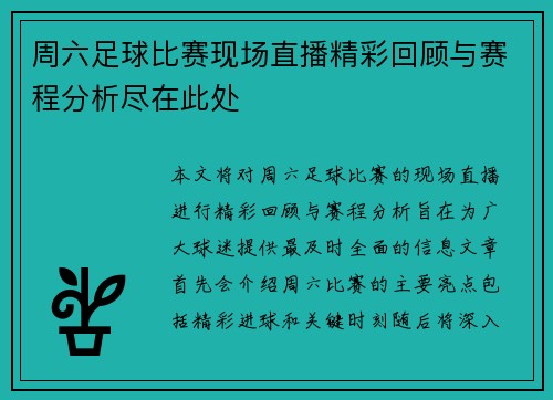 周六足球比赛现场直播精彩回顾与赛程分析尽在此处